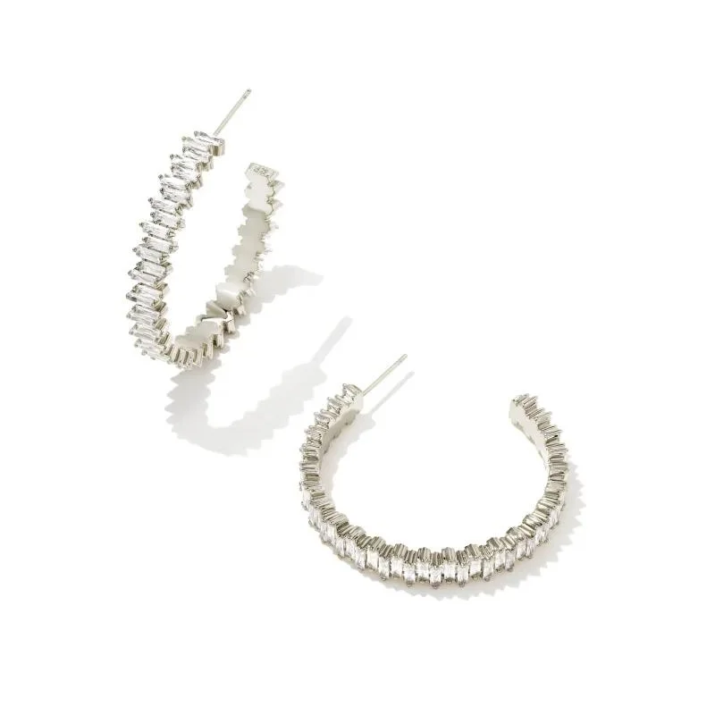 Swarovski Crystal Earrings-Kendra Scott | Juliette Silver Hoop Earrings in White Crystal