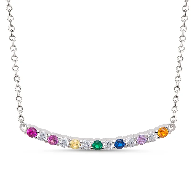 Dainty Necklace with Gemstones-CZ Bar Necklace - Multi