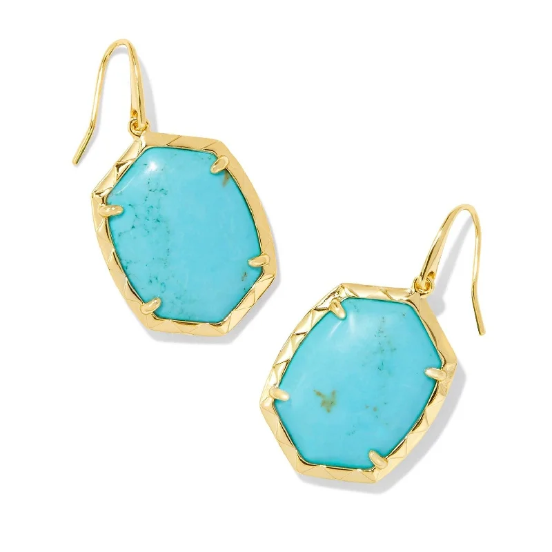 Custom Birthstone Earrings-Kendra Scott | Daphne Gold Drop Earrings in Variegated Turquoise Magnesite