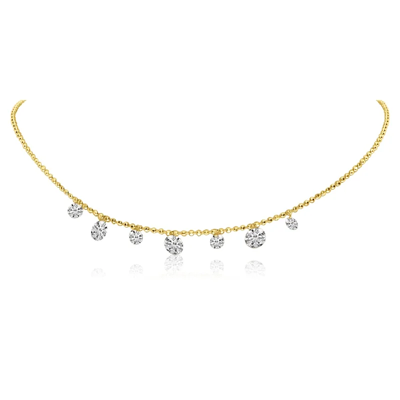 Delicate Chain Necklace-14K Yellow Gold 0.65ct. 7 Stone Dashing Diamond Necklace