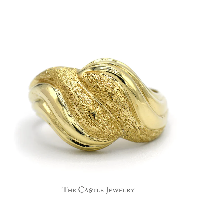 Personalized Diamond Ring-Polished & Brushed Textured Swirled Bypass Ring in 14k Yellow Gold