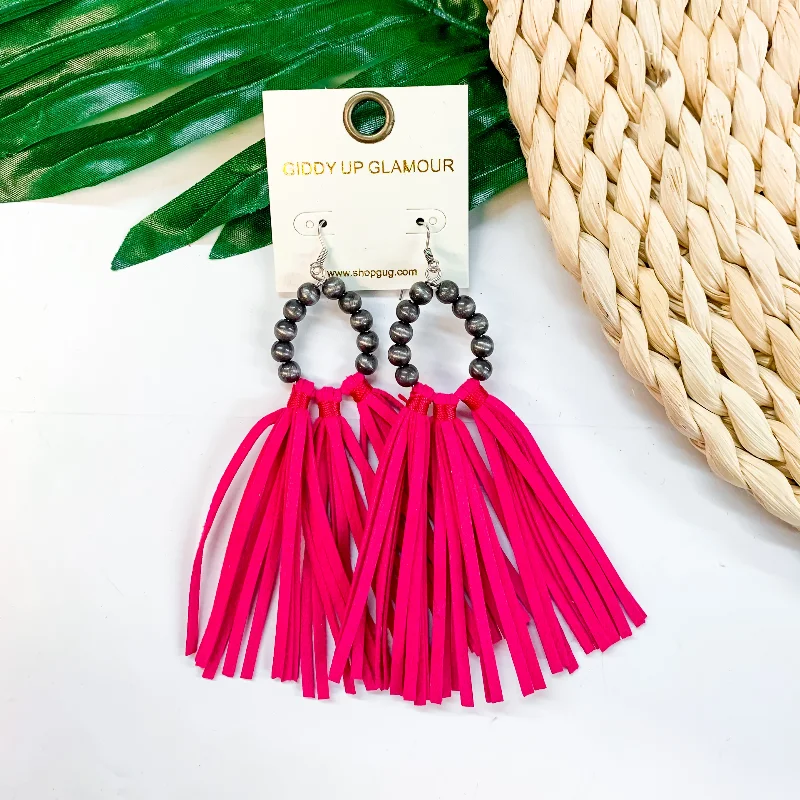 Classic Diamond Earrings-Feelin' Fabulous Navajo Teardrop Earrings With Leather Tassels in Pink