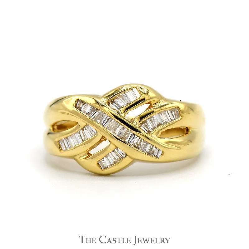 Custom Diamond Wedding Band-1/2cttw Baguette Diamond Ring with Interweaving Rows in 18k Yellow Gold