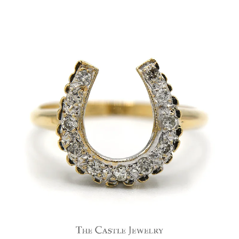 Silver Ring with Sapphire-1/4cttw Round Brilliant Cut Diamond Horseshoe Ring in 10k Yellow Gold