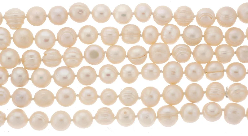 Stunning Crystal Necklace-64" Endless White Pearl Strand Ringed Freshwater Pearls SKU 192440