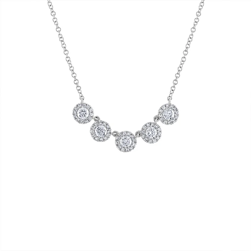 Silver Necklace with Gemstones-14KT GOLD FIVE MARTINI SET DIAMOND NECKLACE