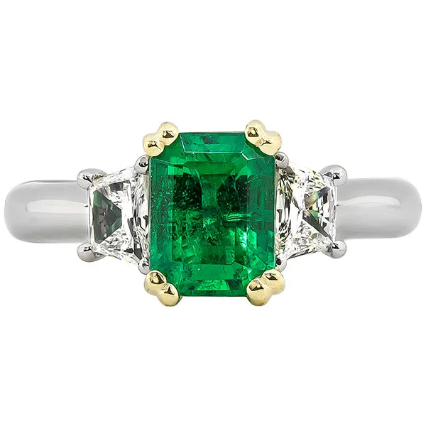 Vintage Engagement Ring-Gems of Distinction Collection's Platinum & 18k Yellow Gold 1.31ct Emerald & .40ctw Diamond Ring