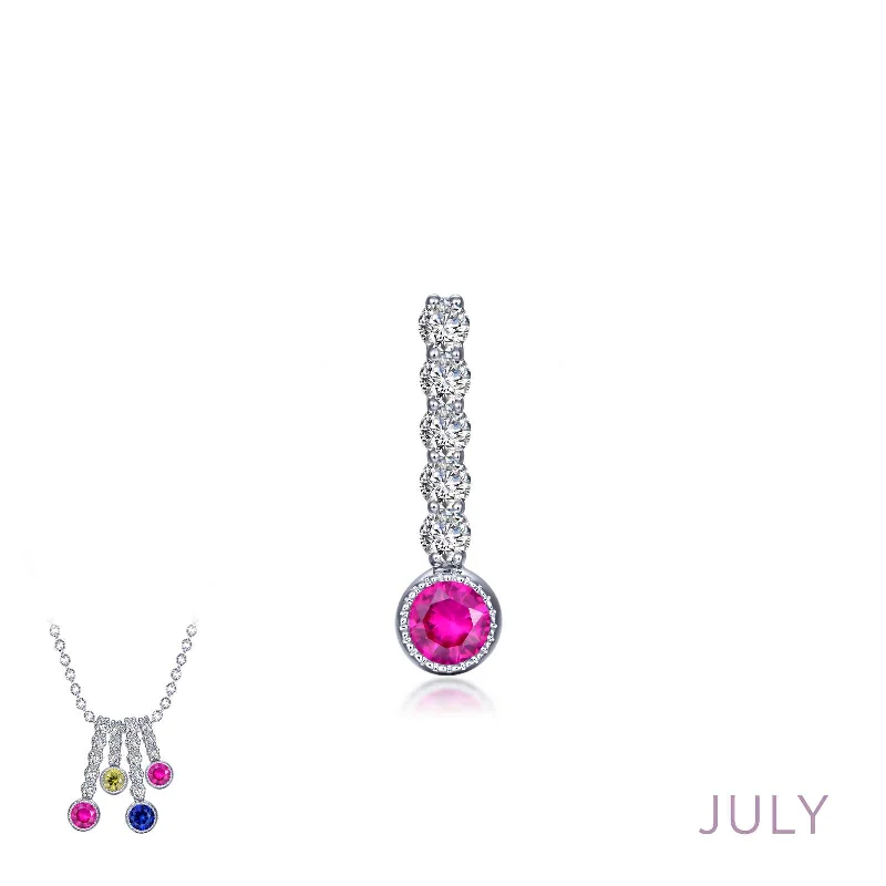 Modern Pendant Necklace for Women-Lafonn July Birthstone Simulated Diamond & Ruby Large Love Pendant BP003RBP