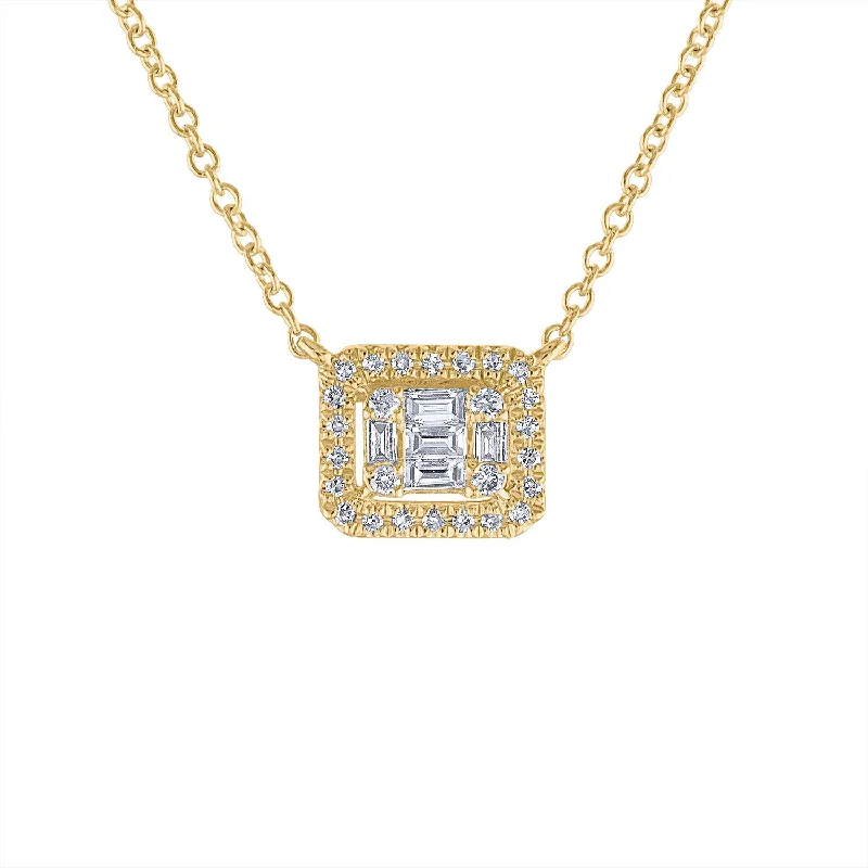 Fashion Jewelry Necklace for Women-14KT GOLD SMALL DIAMOND BAGUETTE RECTANGLE NECKLACE