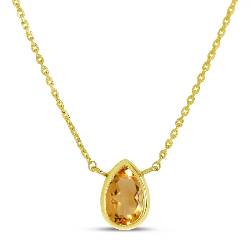 Handmade Gemstone Necklace-14K Yellow Gold 6x4mm Pear Shaped Citrine Birthstone Necklace