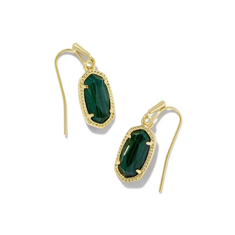 Cute Stud Earrings for Weddings-Kendra Scott | Lee Gold Earrings in Green Malachite