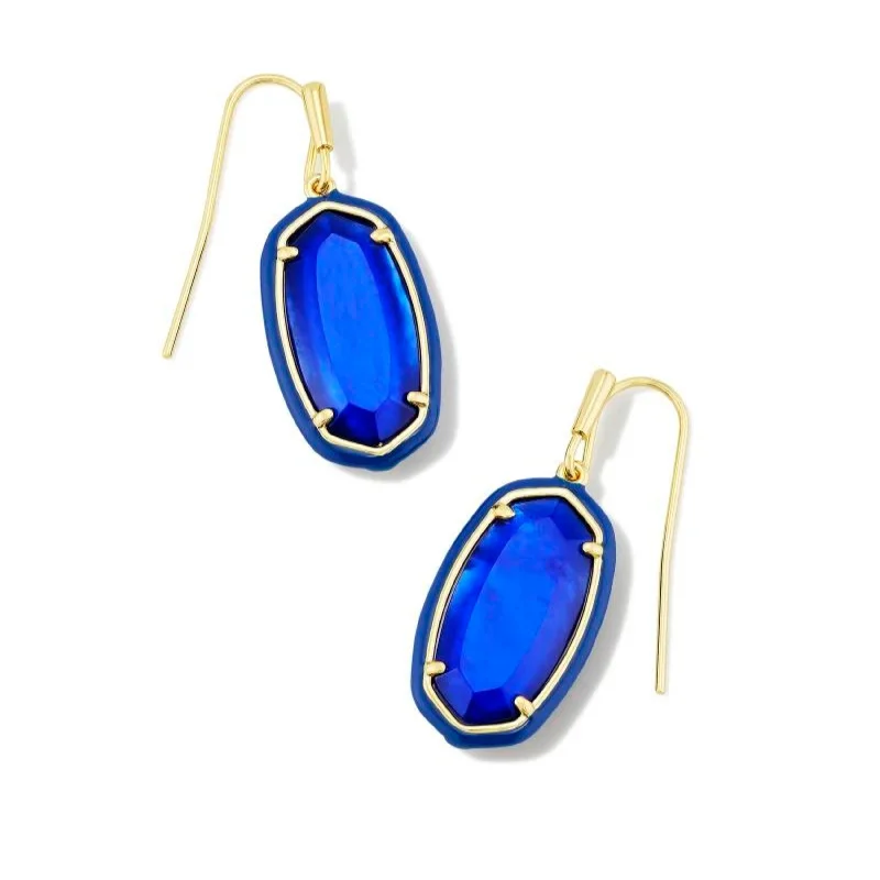 Large Hoop Earrings for Women-Kendra Scott | Dani Gold Enamel Frame Drop Earrings in Cobalt Illusion