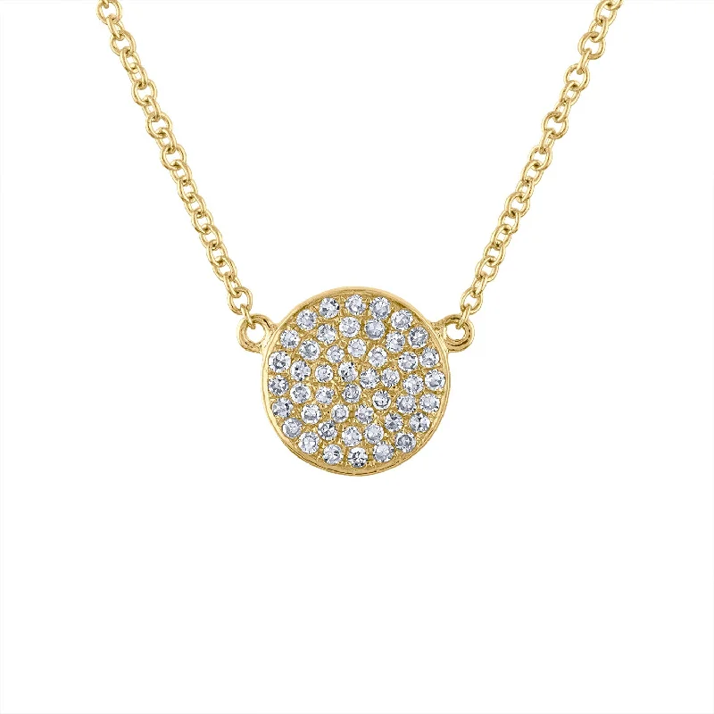 Unique Silver Necklace-14KT GOLD SMALL PAVE DIAMOND DISK NECKLACE