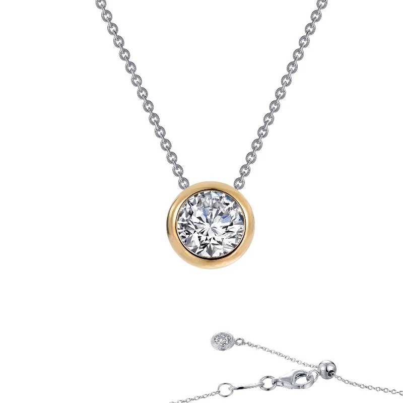 High-End Gold Necklace-Lafonn Simulated Diamond Bezel Solitaire Slider Necklace N0130CLT18