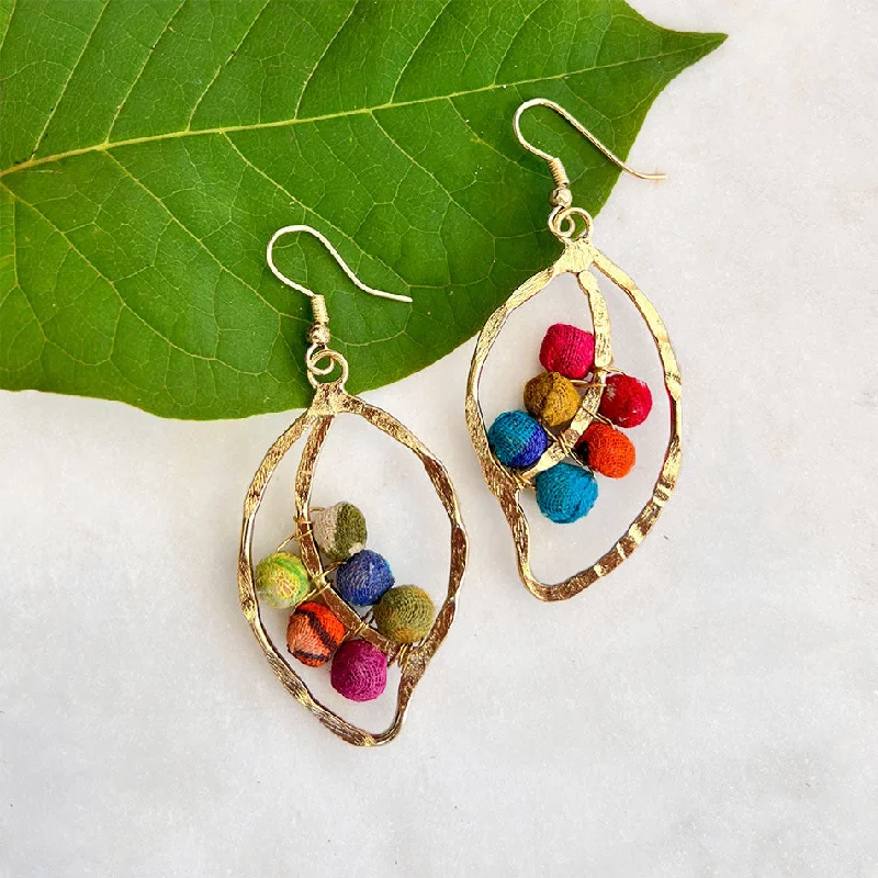 Heart Shaped Necklace-Recycled Sari Leaf Earrings, India