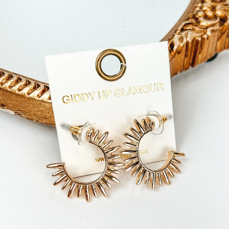 Unique Design Earrings-Sunburst Hoop Earrings in Gold Tone