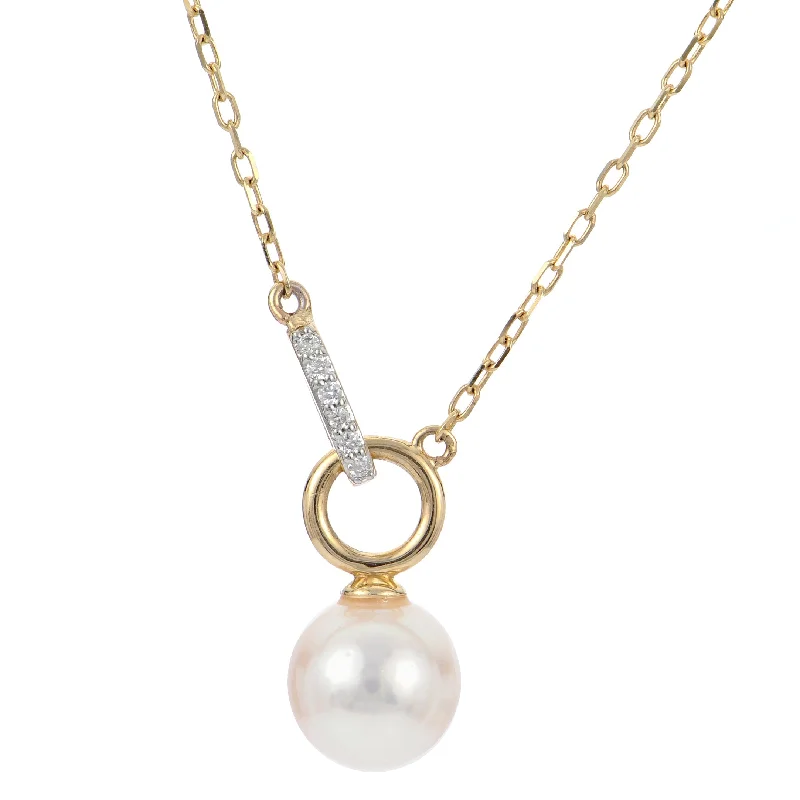 Fashionable Pendant Necklace-14K Yellow Gold Signature High Luster Akoya Pearl & Diamond Necklace