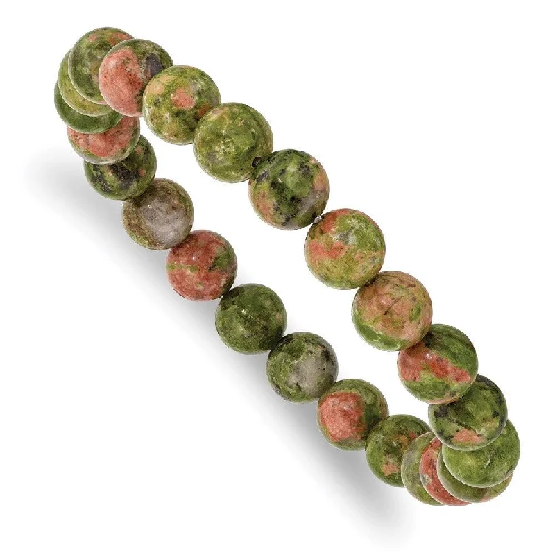 Elegant Rose Gold Wedding Bracelet-Unakite Agate Beaded Stretch Bracelet