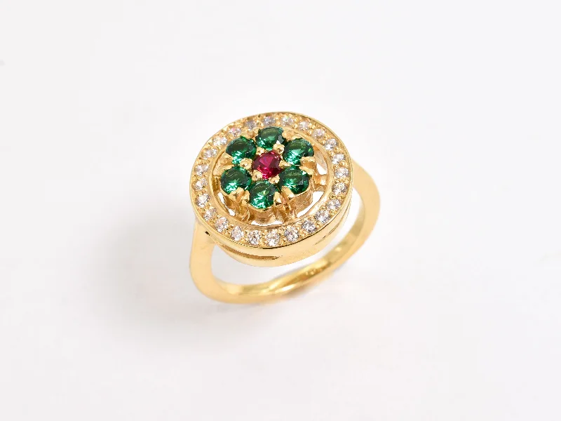 Luxury Diamond Ring-Gold Emerald Ring - Ruby Flower Ring - Flower Halo Ring