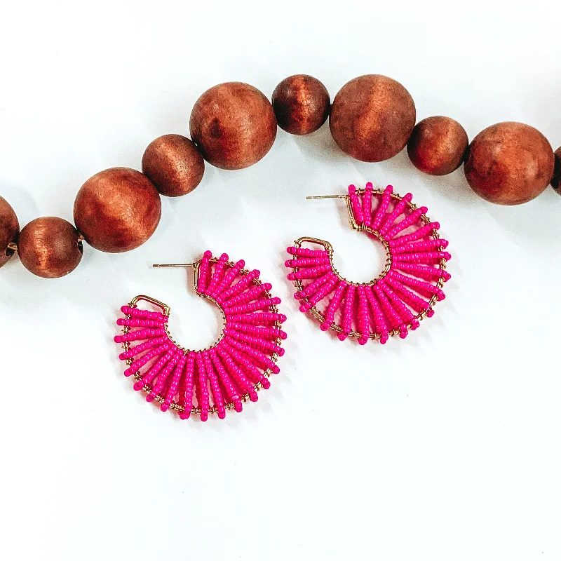 Birthstone Earrings for December-Island Beauty Beaded Hoop Earrings in Hot Pink