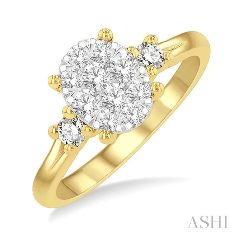 Elegant Diamond Ring-5/8 ctw Oval Shape Lovebright Round Cut Diamond Engagement Ring in 14K Yellow and White gold