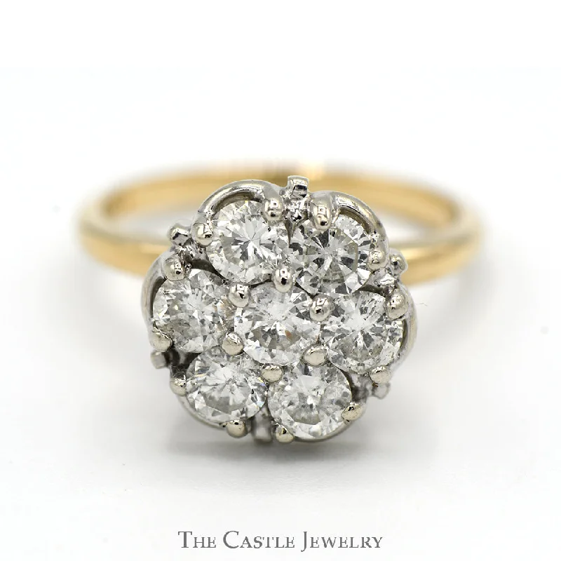 Gorgeous Wedding Ring Set-1.5cttw 7 Diamond Cluster Ring in 14k Yellow Gold