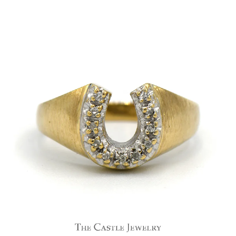 Engagement Ring with Sapphire-Round Diamond Accented Horseshoe Ring in 10k Yellow Gold