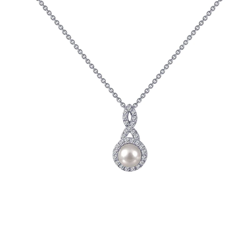 Chunky Statement Necklace-Lafonn Simulated Diamond & Cultured Freshwater Pearl Necklace P0147CLP