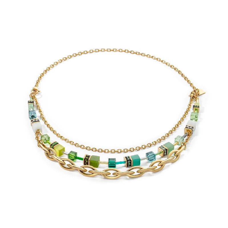 Bridal Pendant Necklace-Necklace GeoCUBE® Festive Layer gold-green