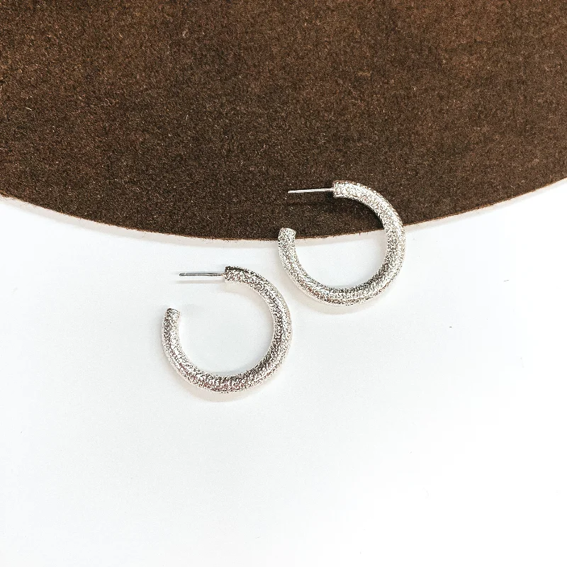 Minimalist Gold Earrings-Textured Small Sized Hoop Earrings in Silver