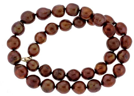 Handmade Gold Necklace-18" Chocolate Nucleated Pearl Necklace (SKU: 190870)