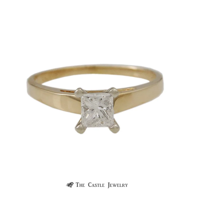 Diamond Anniversary Ring-Princess Cut .55ct Diamond Solitaire Engagement Ring in 14K Gold Cathedral Mount