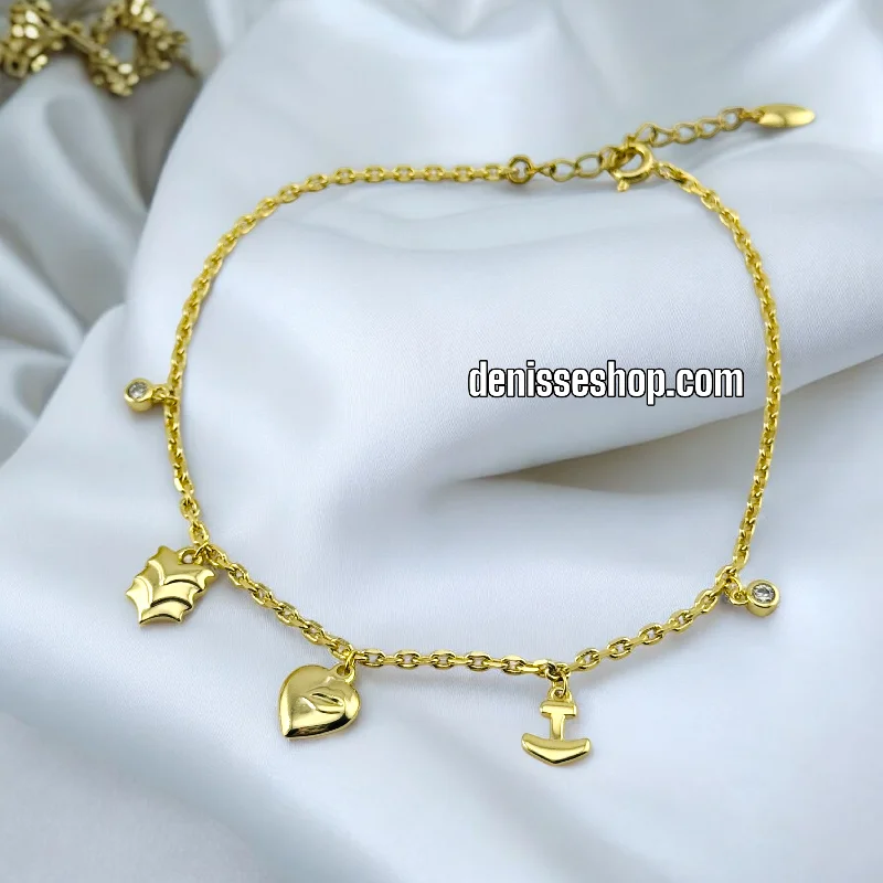 Women’s Custom Birthstone Bracelet-14K HEARTS ANKLET BRACELET A12