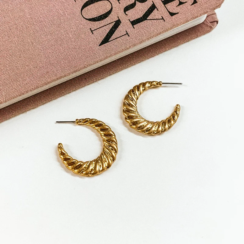 Silver Earrings for Bridesmaids-Twist of Fate Twisted Hoop Earrings in Gold Tone