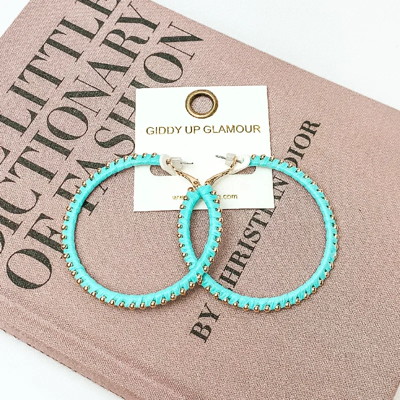 Wedding Earrings with Silver-Circle Gold Tone Beaded Hoop Earrings in Light Blue