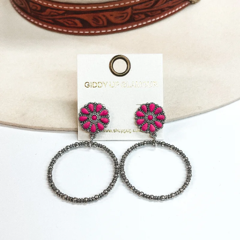 Vintage Earrings for Women-Sway to the Music Circle Cluster Post Earrings with Circle Drop in Pink