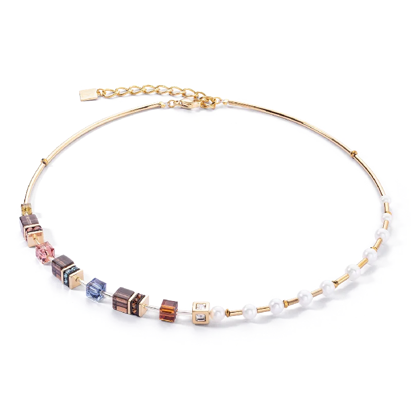 Silver Necklace with Crystal-Necklace GeoCUBE® Fusion Precious Pearl Mix gold-autumn