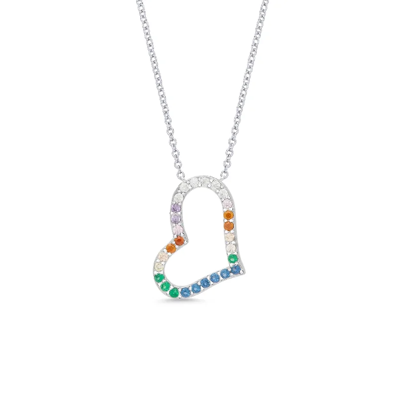 Delicate Gold Necklace-Rainbow CZ Sideways Heart Necklace