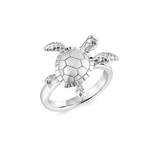 Fashionable Engagement Ring-Life@Sea Genuine Sterling Silver Sandblasted Swimming Sea Turtle Ring