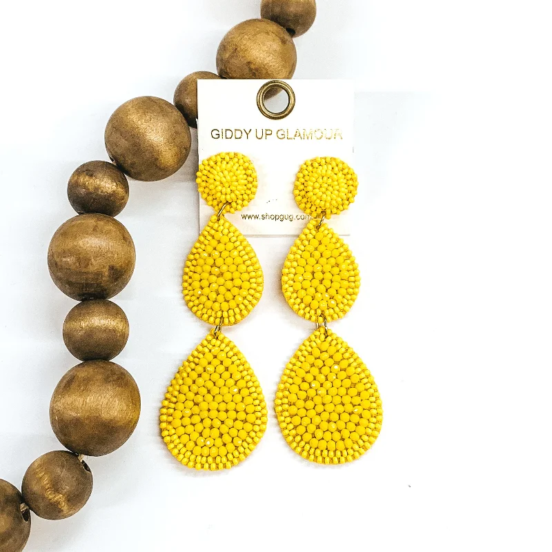 Hoop Earrings with Gemstones-Glass Seed Beaded Drop Earrings in Yellow