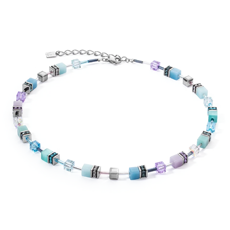 Unique Crystal Necklace-GeoCUBE® Iconic necklace aqua-lilac