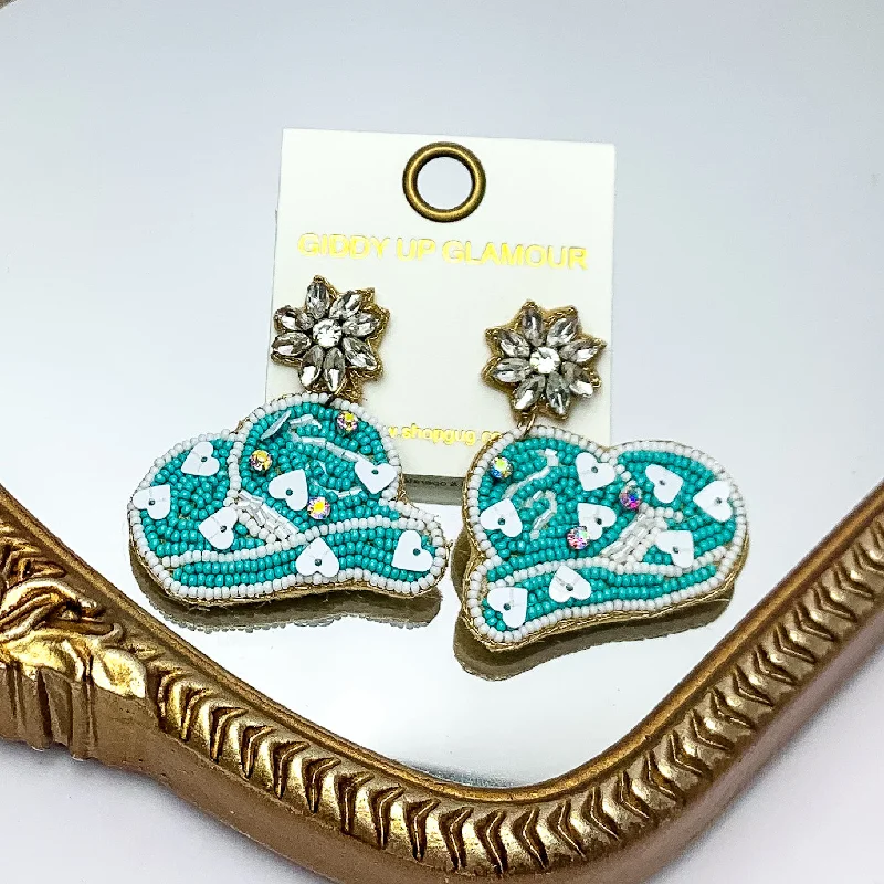 Stunning Wedding Earrings-Cowboy Lovin Beaded Earrings in Turquoise Blue