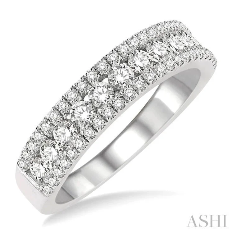 Promise Ring with Diamond-1 Ctw Channel Round Cut Diamond Wedding Band in 14K White Gold