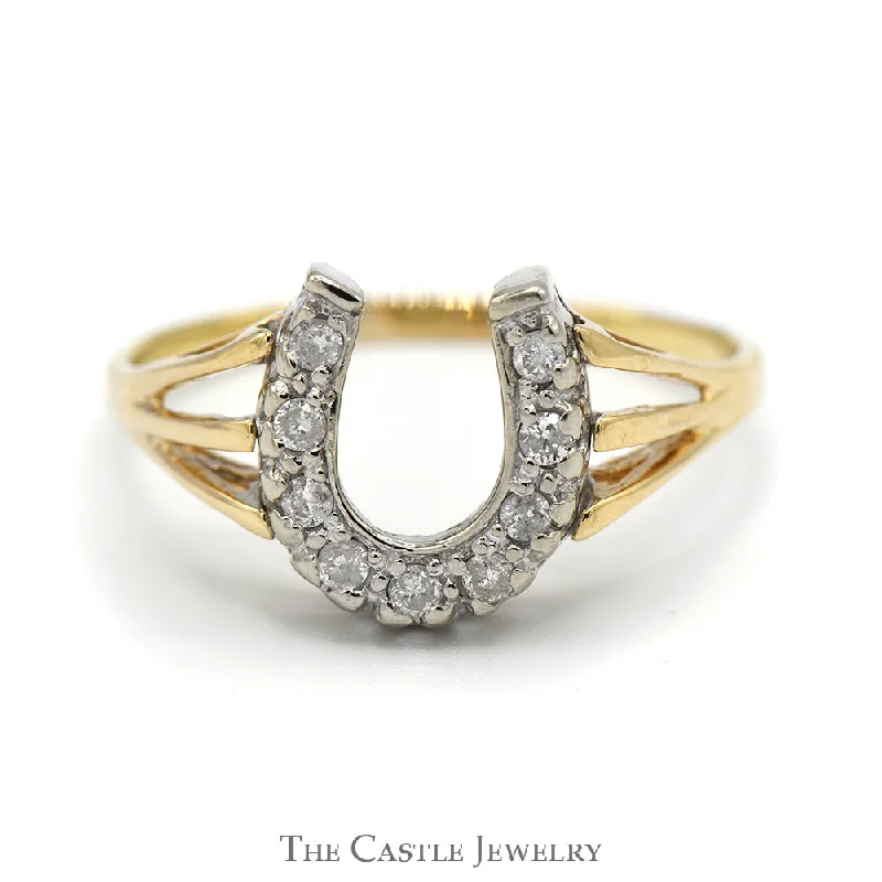 Bold Engagement Ring-1/4cttw Diamond Horseshoe Ring in 10k Yellow Gold Triple Split Shank Mounting