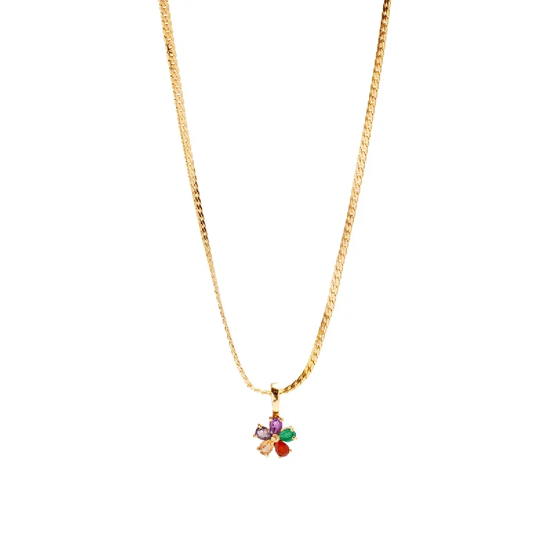 Modern Crystal Necklace-Rainbow Daisy Necklace Charm on Dainty Herringbone Chain