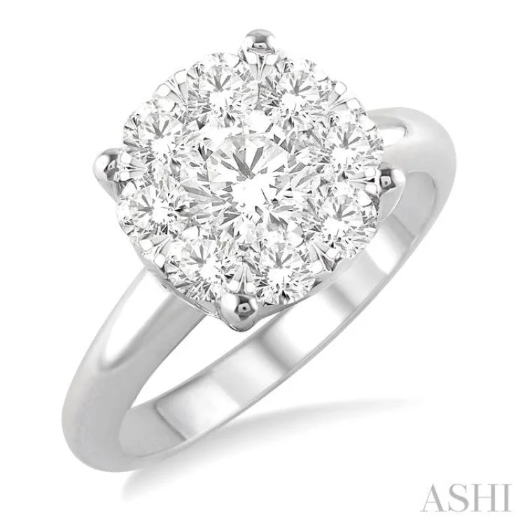 Custom Gold Ring-1 1/2 Ctw Lovebright Round Cut Diamond Ring in 14K White Gold