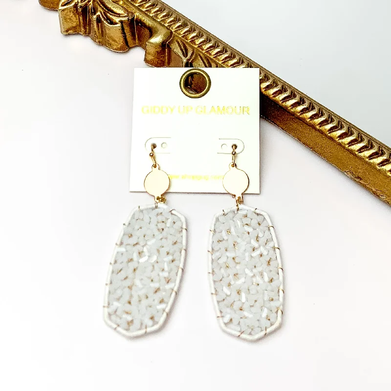 Custom Diamond Earrings-White Large Drop Earrings with Gold Tone Accessory