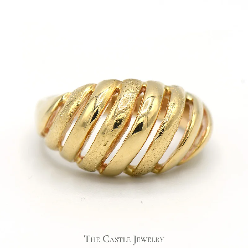 Trendy Wedding Band Set-14k Yellow Gold Open Ridged Dome Ring - Size 6