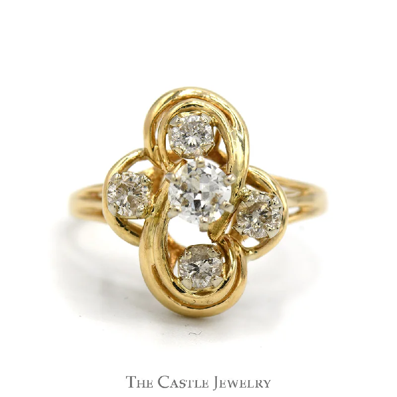 Men's Ring with Diamonds-Swirled Freeform 3/4cttw Round Diamond Cluster Ring in 10k Yellow Gold