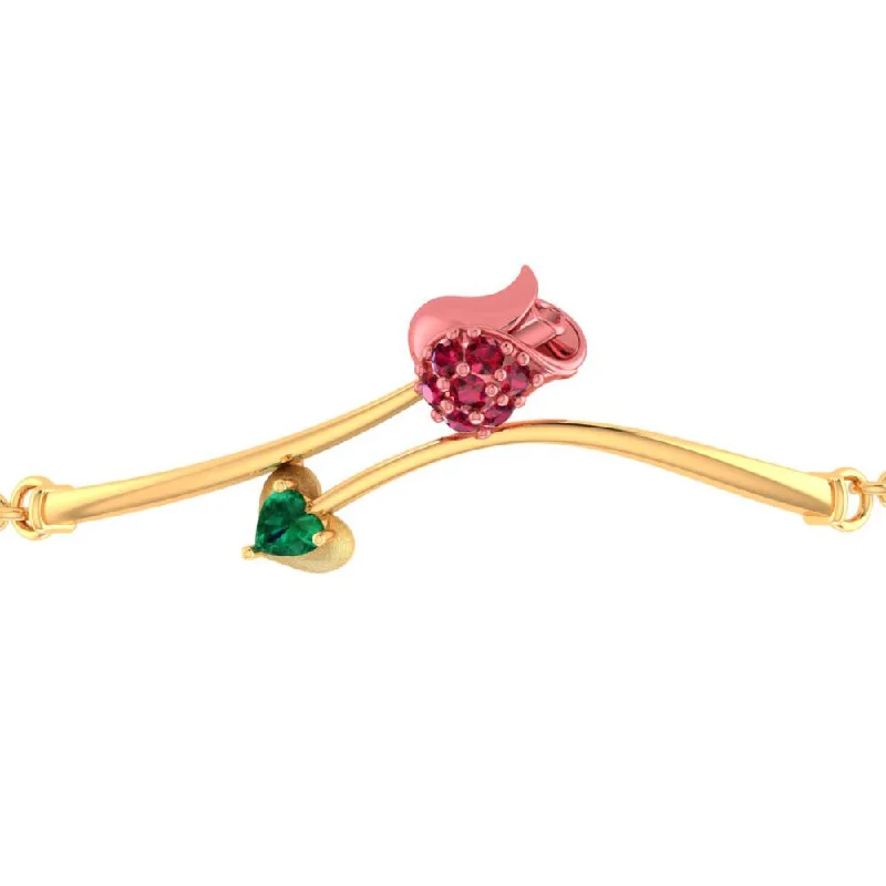 Fashionable Gemstone Bracelet-A 18k Gold Bracelet Featuring A Green Stone And A Yellow-shaped Design